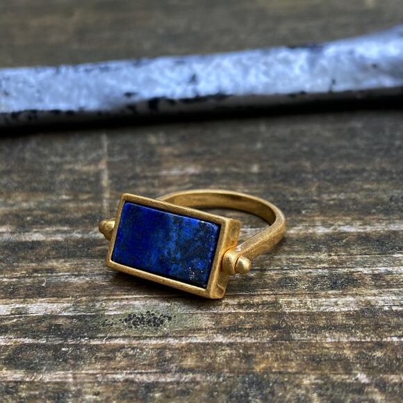 NEW Antique Style Rectangle Lapis Flip Ring - Picture 4 of 7